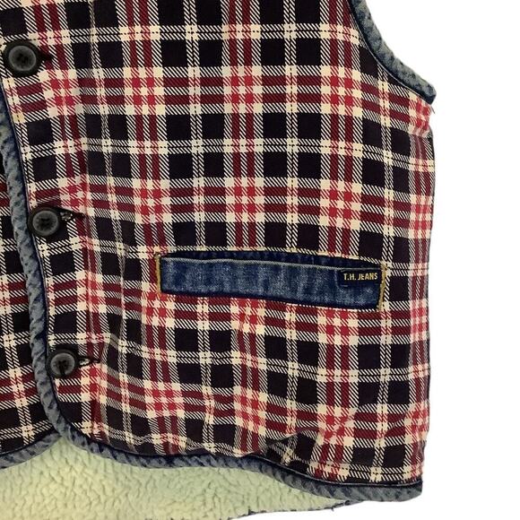 Vintage Tommy Hilfiger Plaid Men's Rare 90's Sherpa Blue Red White Vest Large - Picture 5 of 10